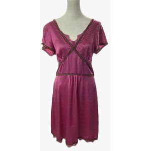 Vtg WET SEAL Women Silk Babydoll Dress Short Sleeve V Neck Sz Jr 11 Pink Y2K